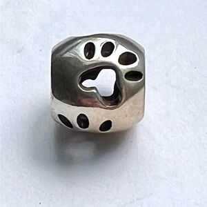 Silver Heart Cutout and Paw Barrel Bead Charm